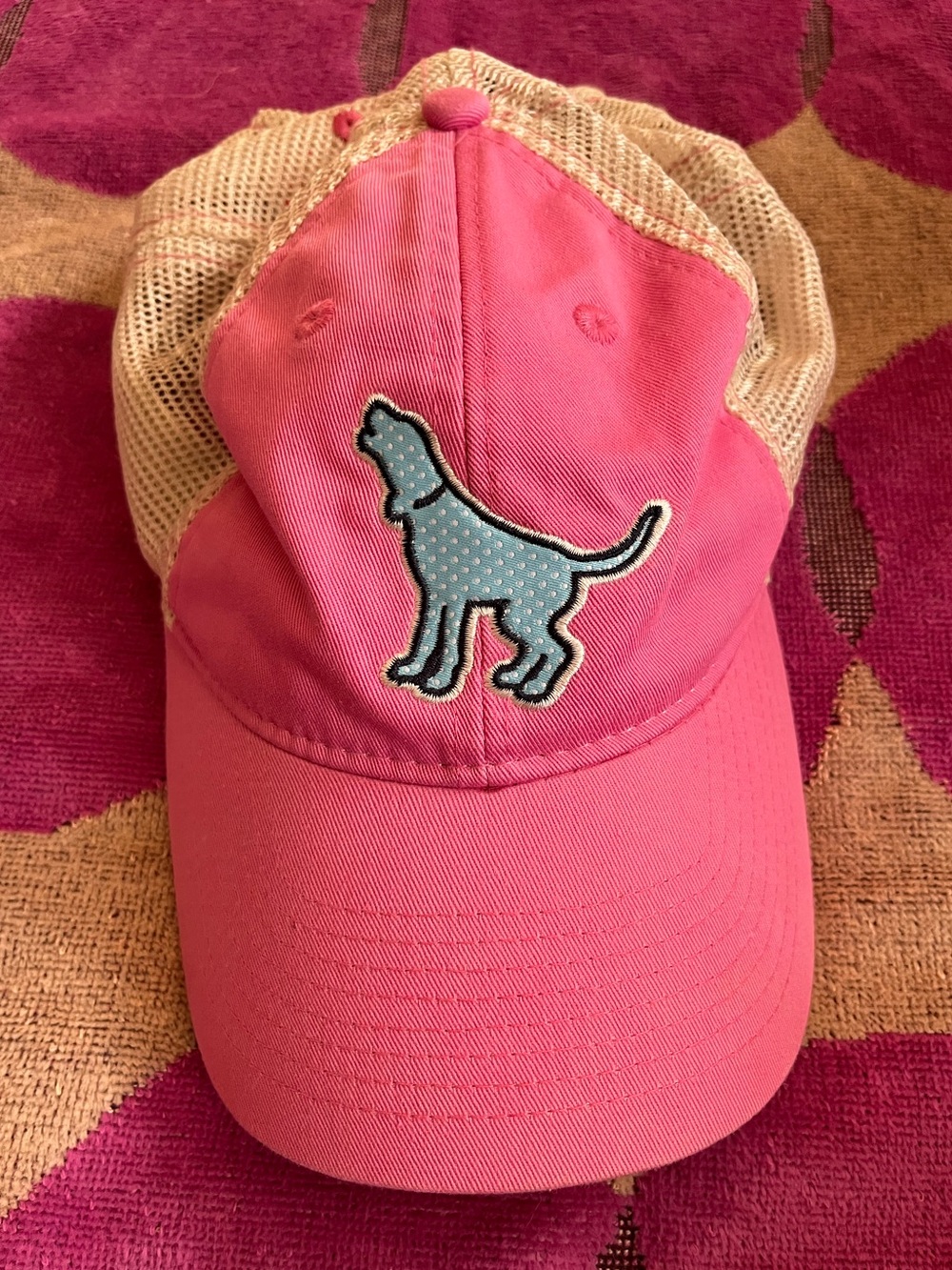 Southern Fried Cotton Pink and Beige Blue Polka Dot Dog Baseball Hat